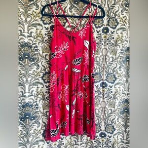 Pink Midi Dress with Leaf Pattern